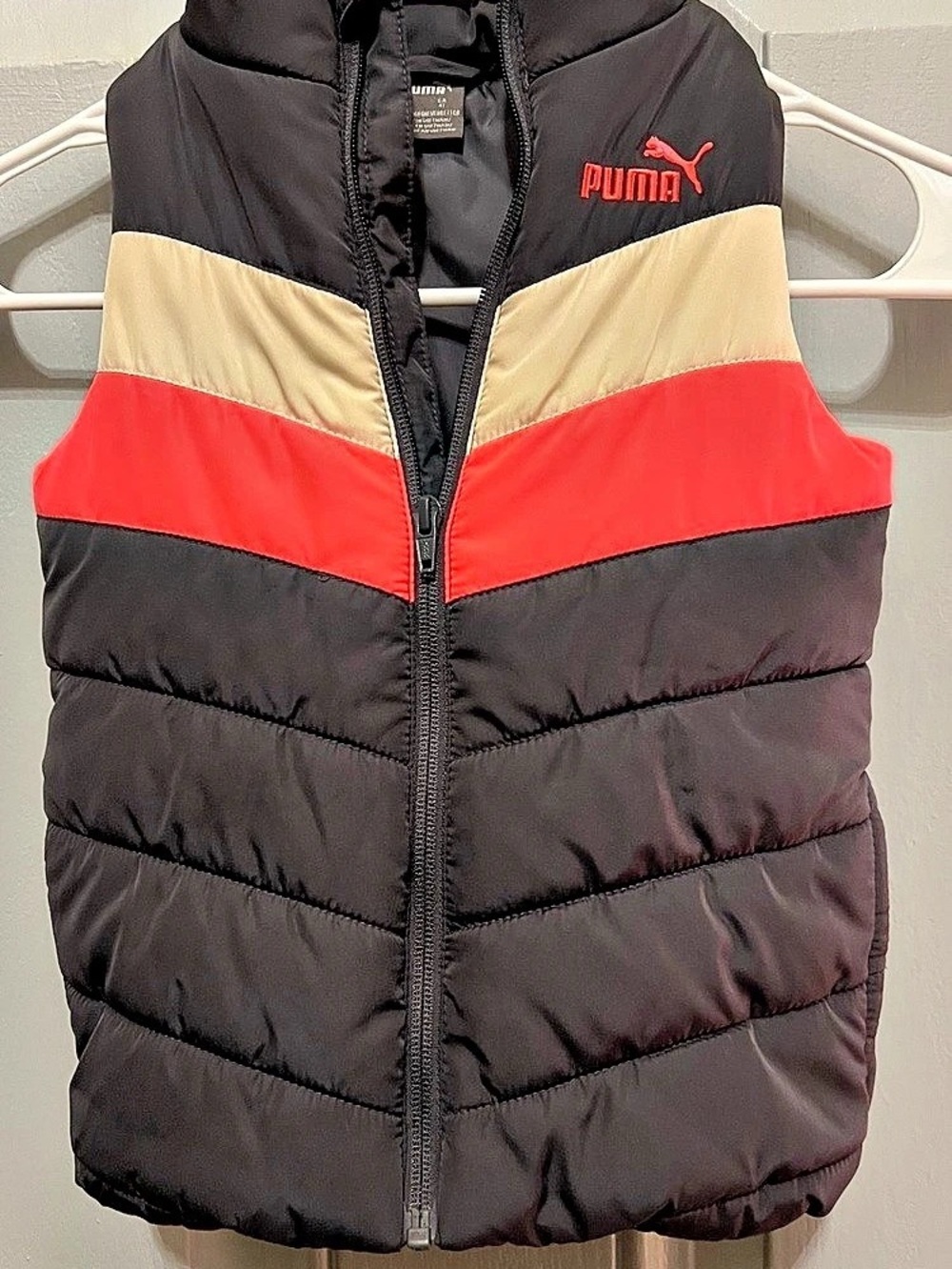 Puma Toddler 4T Black Colorblock Puffer Vest Full Zip Red Tan22